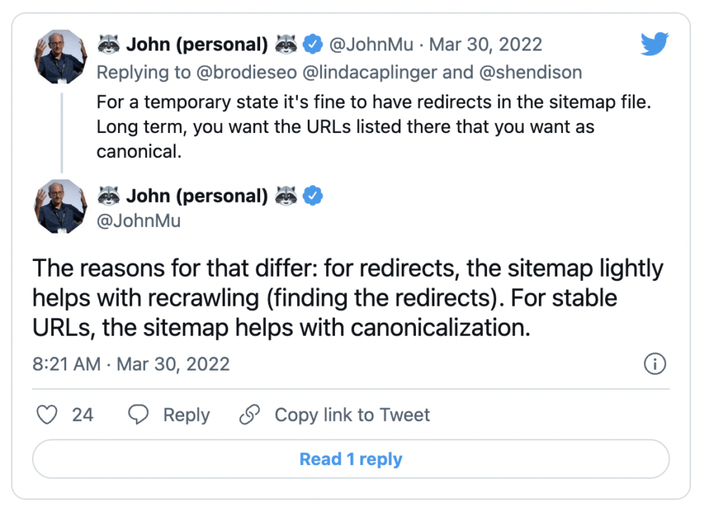 John Mueller sobre las redirecciones en el mapa del sitio XML